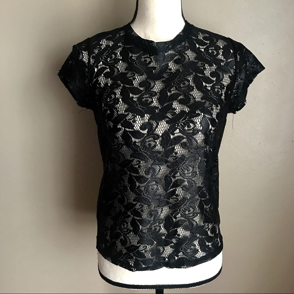 [gina tricot] Black Floral Lace Top